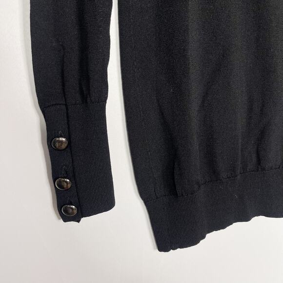 Club Monaco Womens XS Black Wool Split Collar Turtleneck Sweater Button Cuffs - Picture 5 of 12